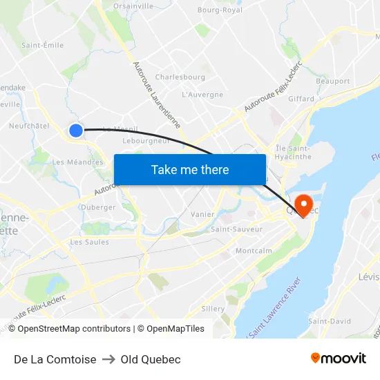 De La Comtoise to Old Quebec map