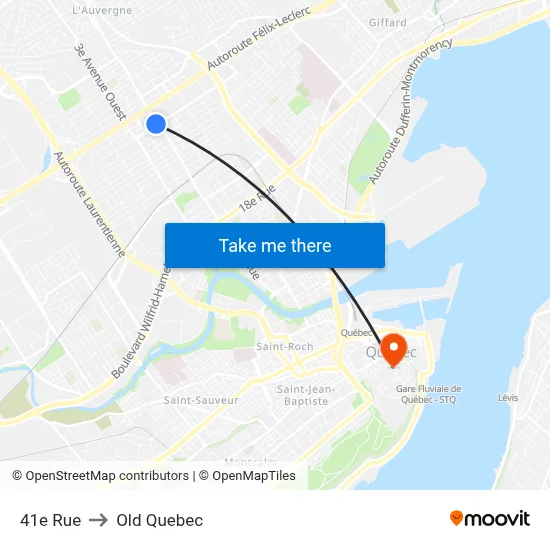41e Rue to Old Quebec map