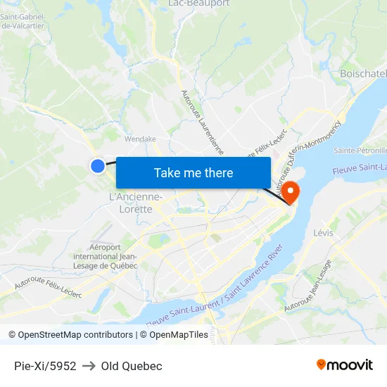 Pie-Xi/5952 to Old Quebec map