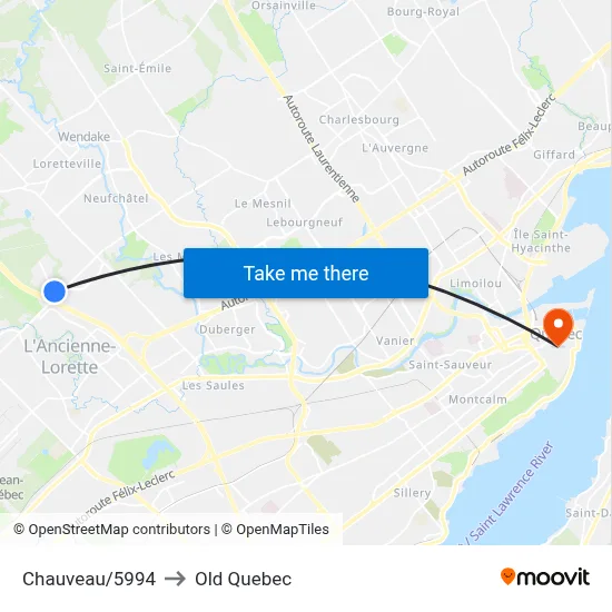 Chauveau/5994 to Old Quebec map