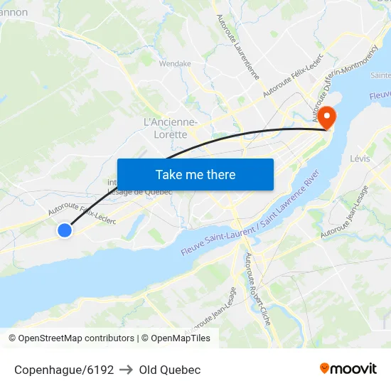 Copenhague/6192 to Old Quebec map