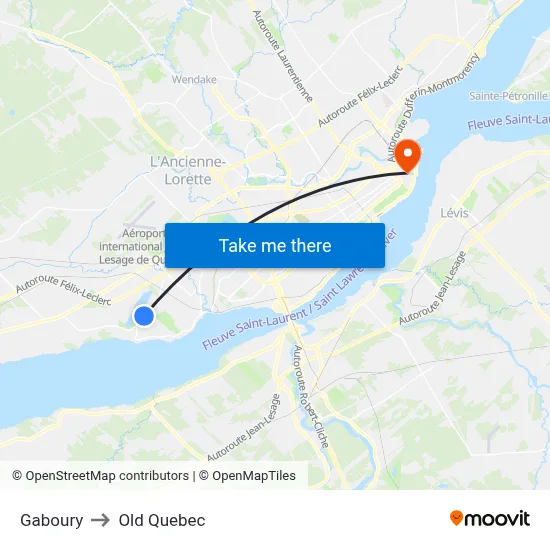 Gaboury to Old Quebec map