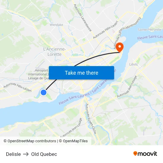 Delisle to Old Quebec map