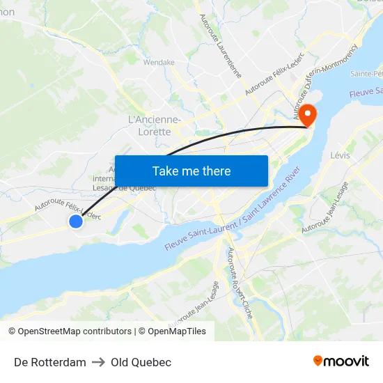 De Rotterdam to Old Quebec map