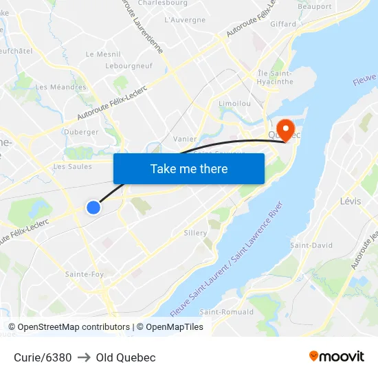 Curie/6380 to Old Quebec map