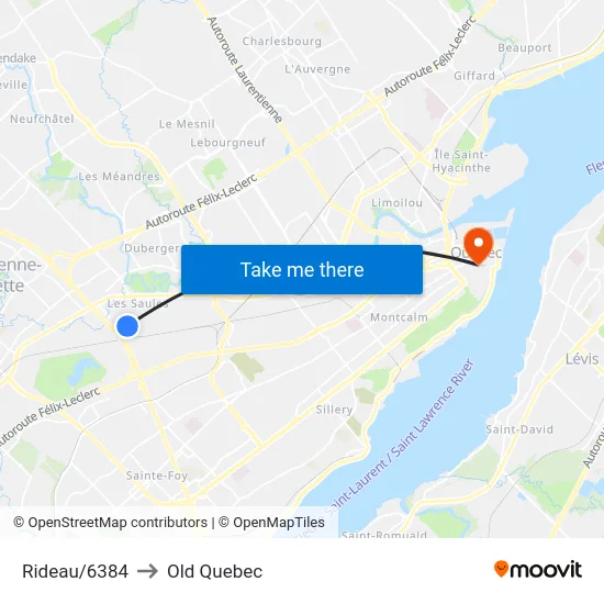 Rideau/6384 to Old Quebec map