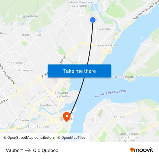 Vaubert to Old Quebec map