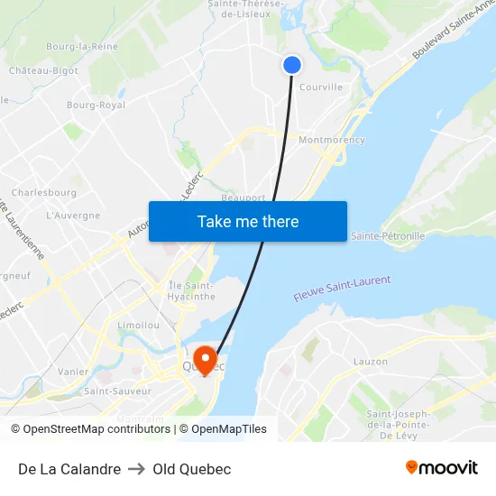 De La Calandre to Old Quebec map