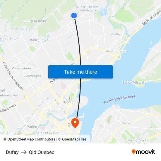 Dufay to Old Quebec map