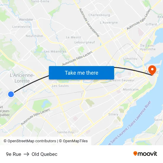 9e Rue to Old Quebec map