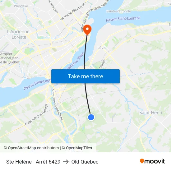 Ste-Hélène - Arrêt 6429 to Old Quebec map