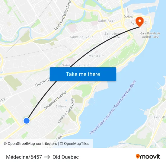 Médecine/6457 to Old Quebec map