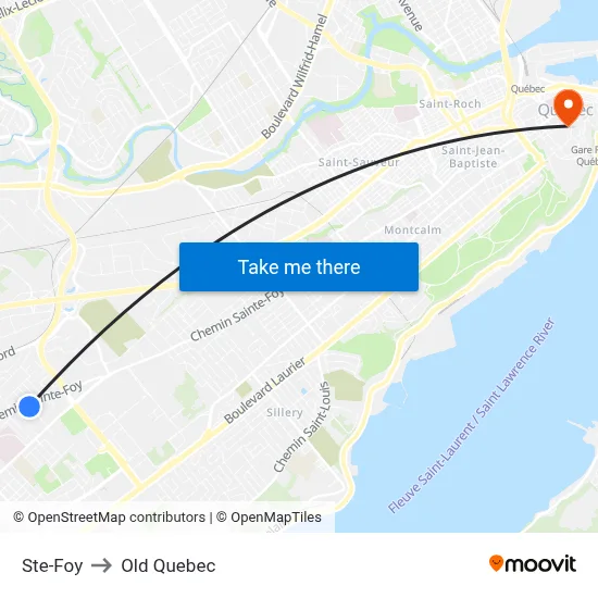Ste-Foy to Old Quebec map