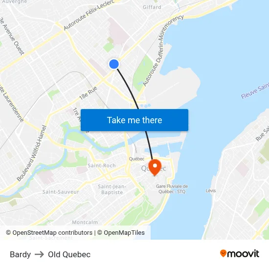 Bardy to Old Quebec map