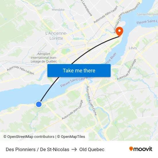 Des Pionniers / De St-Nicolas to Old Quebec map