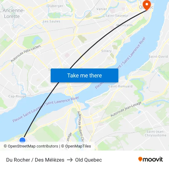 Du Rocher / Des Mélèzes to Old Quebec map
