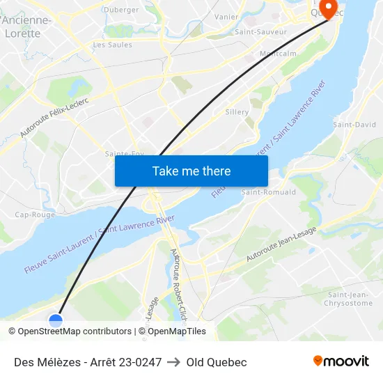 Des Mélèzes - Arrêt 23-0247 to Old Quebec map