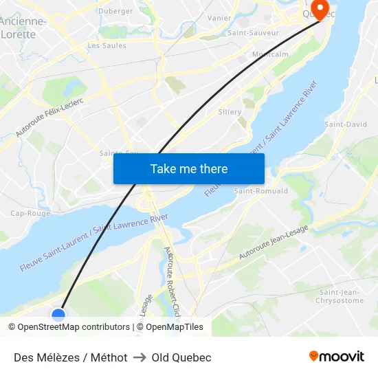 Des Mélèzes / Méthot to Old Quebec map