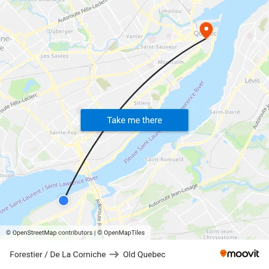 Forestier / De La Corniche to Old Quebec map