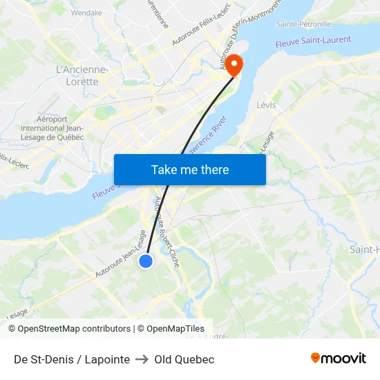 De St-Denis / Lapointe to Old Quebec map