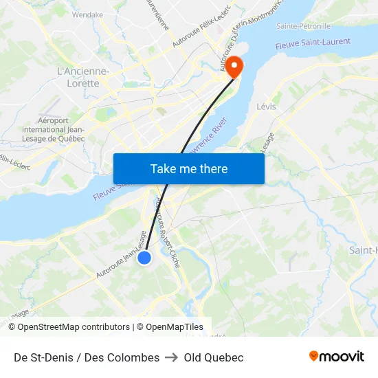 De St-Denis / Des Colombes to Old Quebec map