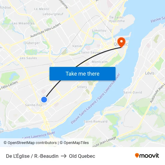 De L'Église / R.-Beaudin to Old Quebec map