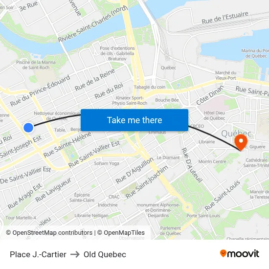 Place J.-Cartier to Old Quebec map