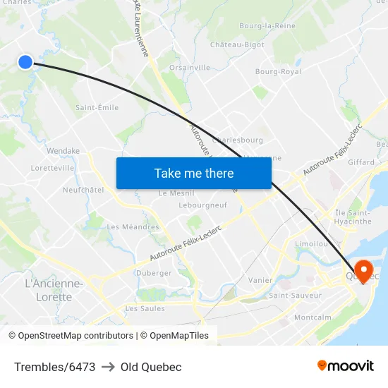 Trembles/6473 to Old Quebec map