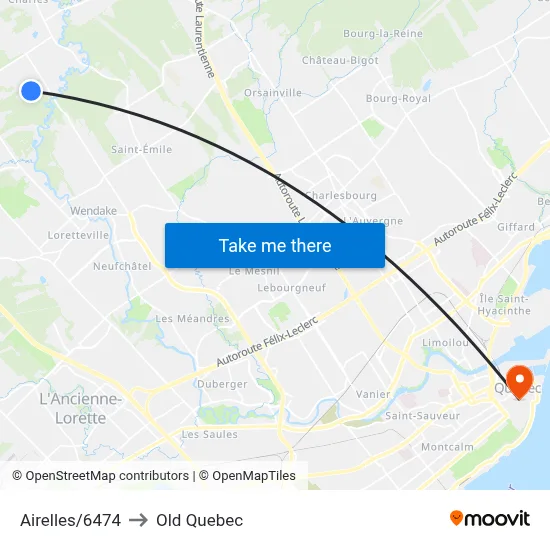 Airelles/6474 to Old Quebec map