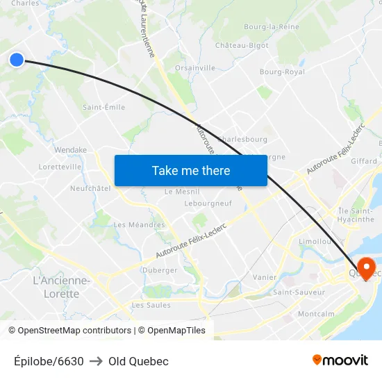 Épilobe/6630 to Old Quebec map
