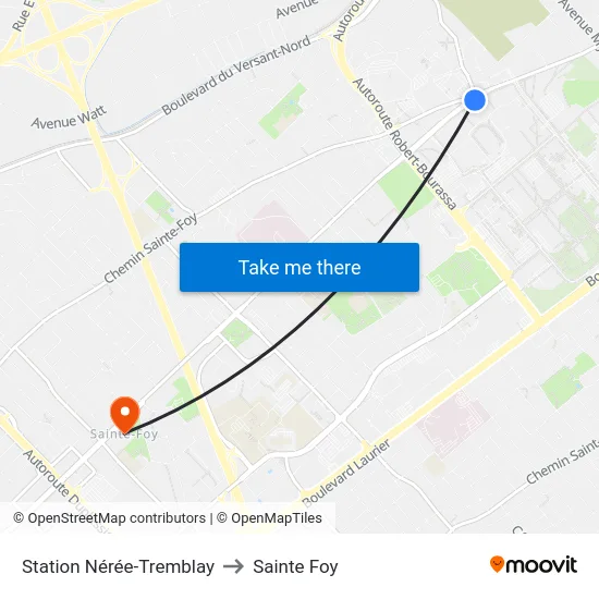 Station Nérée-Tremblay to Sainte Foy map