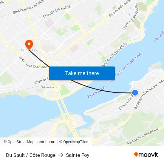 Du Sault / Côte Rouge to Sainte Foy map