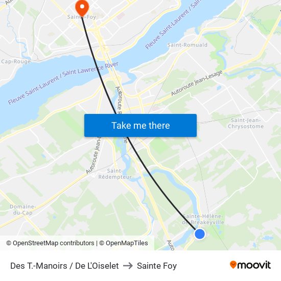 Des T.-Manoirs / De L'Oiselet to Sainte Foy map