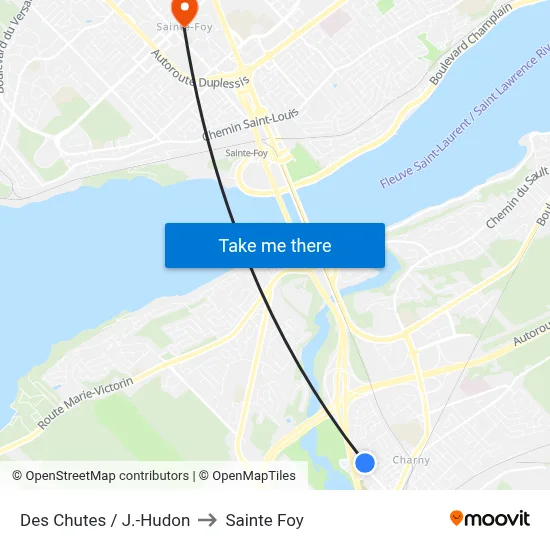 Des Chutes / J.-Hudon to Sainte Foy map