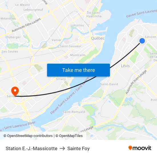 Station E.-J.-Massicotte to Sainte Foy map