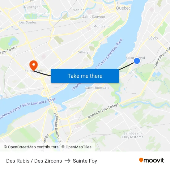 Des Rubis / Des Zircons to Sainte Foy map