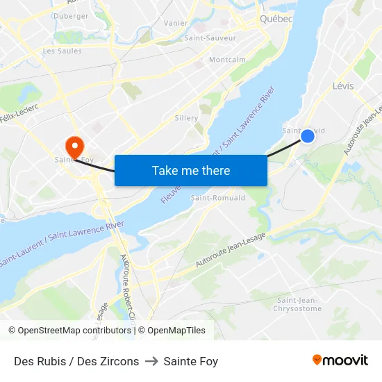 Des Rubis / Des Zircons to Sainte Foy map