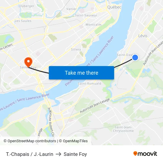T.-Chapais / J.-Laurin to Sainte Foy map