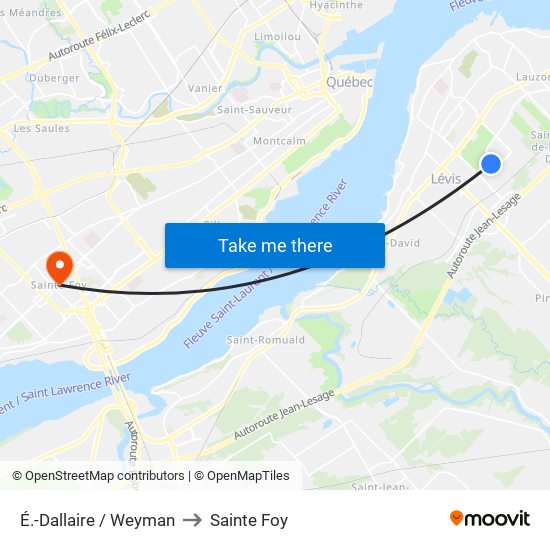 É.-Dallaire / Weyman to Sainte Foy map