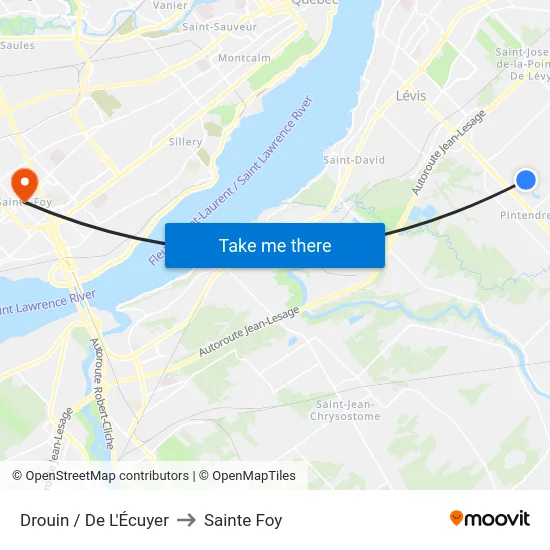 Drouin / De L'Écuyer to Sainte Foy map