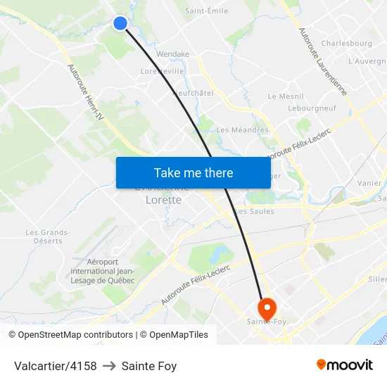 Valcartier/4158 to Sainte Foy map