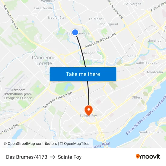 Des Brumes/4173 to Sainte Foy map