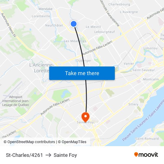 St-Charles/4261 to Sainte Foy map