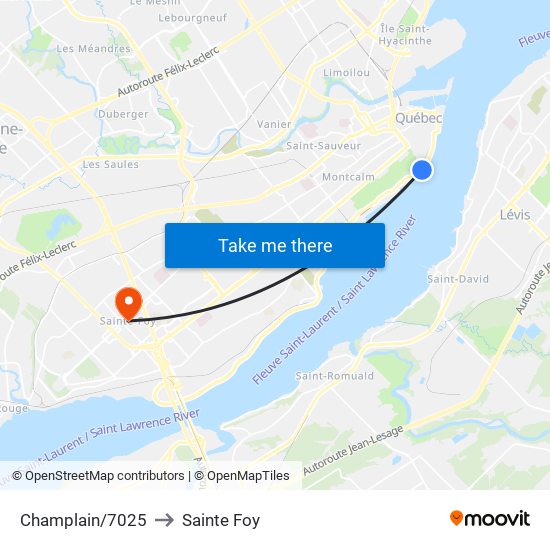 Champlain/7025 to Sainte Foy map