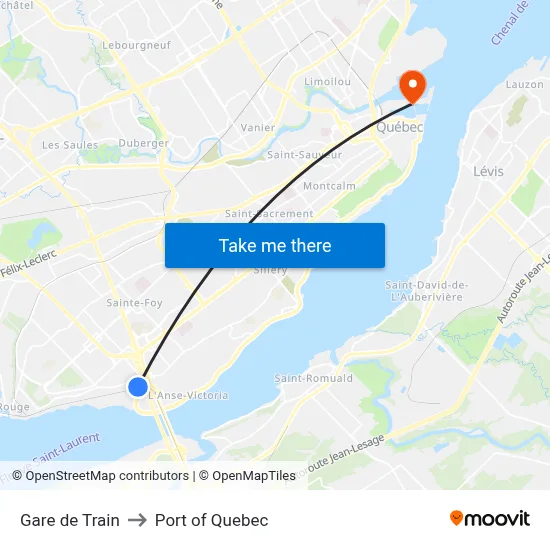 Gare de Train to Port of Quebec map