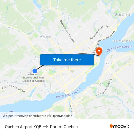 Quebec Airport YQB to Port of Quebec map