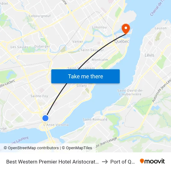 Best Western Premier Hotel Aristocrate Quebec City to Port of Quebec map