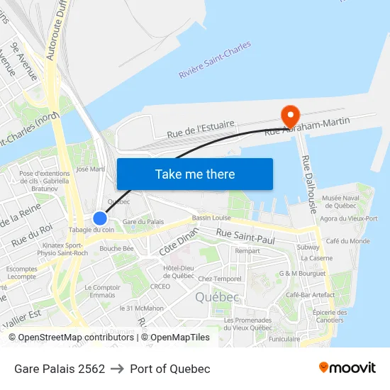 Gare Palais 2562 to Port of Quebec map