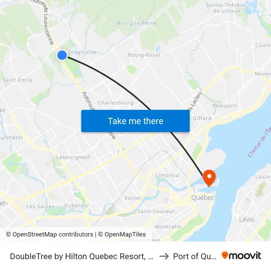 DoubleTree by Hilton Quebec Resort, Quebec City to Port of Quebec map