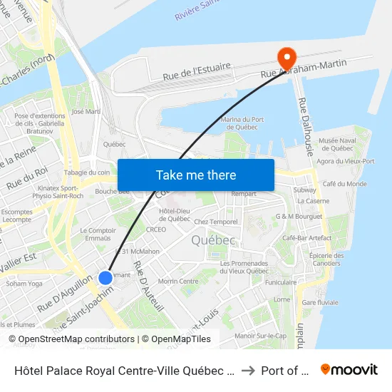 Hôtel Palace Royal Centre-Ville Québec par JARO, Quebec City to Port of Quebec map